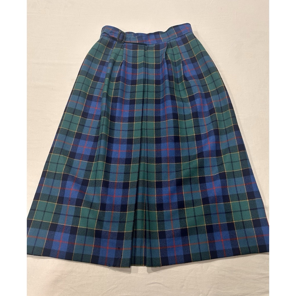 Vintage Post O'Horn Celtic‎ Green Blue Tartan Plaid Wool Skirt FLAWED Salvage